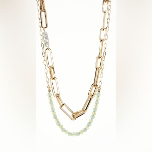 NEW NORDSTROM Oval Freshwater Pearl Link & Bead 2-Layer Necklace - Picture 2 of 9